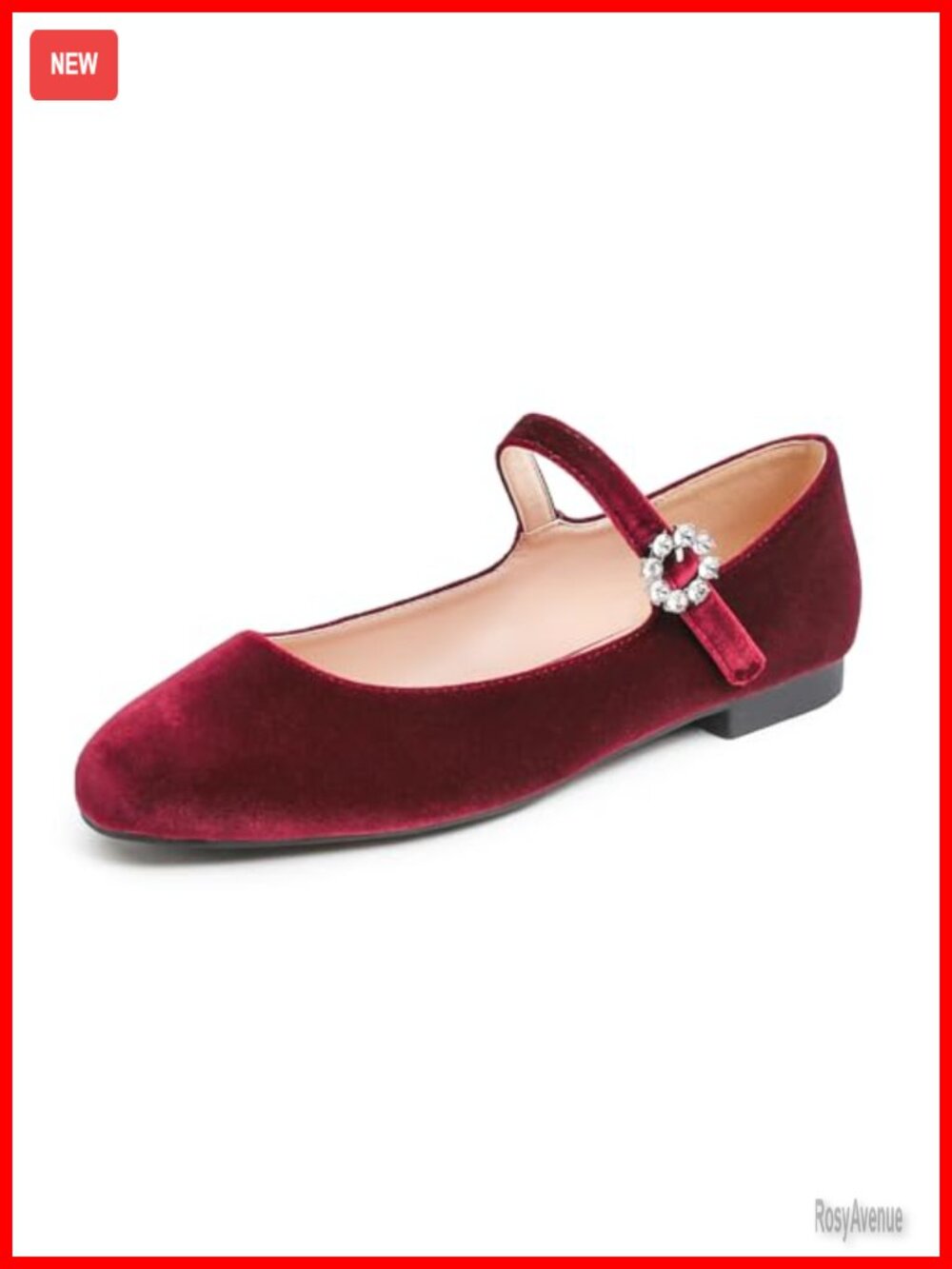 Square Toe Mary Jane Flats Slip On Buckle Rhinestone Casual Walking Shoes